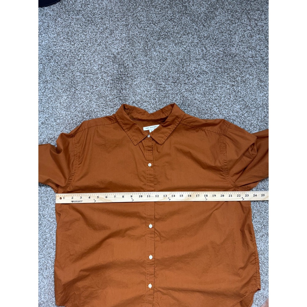 Free Assembly Womens XL Brown Cotton Button Down Shirt Long Sleeve - Picture 4 of 6
